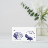 Blaue Muscheln Hochzeitskarten Platzkarte (Stehend Vorderseite)