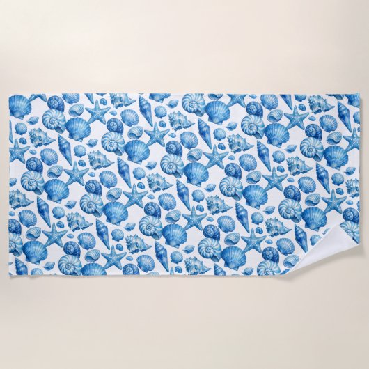 Blaue Muscheln. Maritim. Strandtuch (Vorderseite)