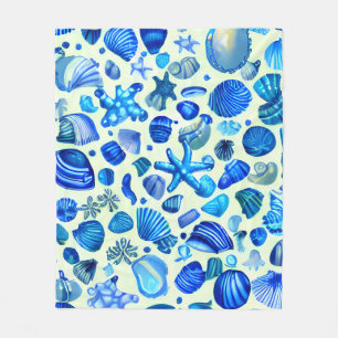 Blaue Muscheln Ozeanmuster Fleecedecke