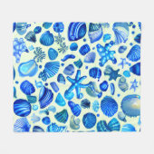 Blaue Muscheln Ozeanmuster Fleecedecke (Vorderseite (Horizontal))