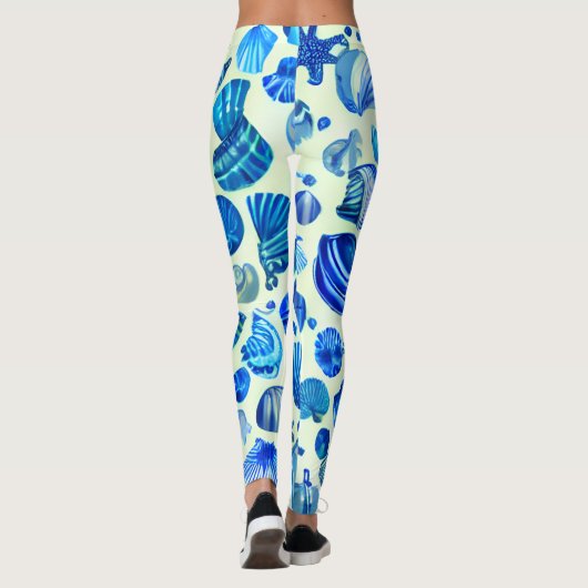 Blaue Muscheln Ozeanmuster Leggings (Rückseite)
