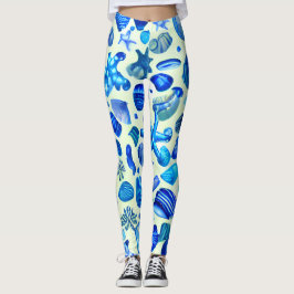 Blaue Muscheln Ozeanmuster Leggings