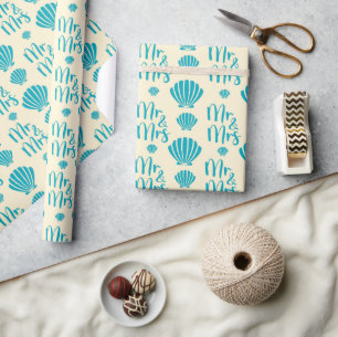 Blaue Muscheln Sommerstrand Hochgelb, nahtlos Geschenkpapier