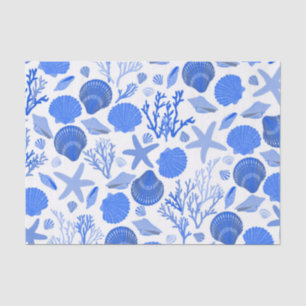 Blaue Muscheln und Korallenmuster Seidenpapier