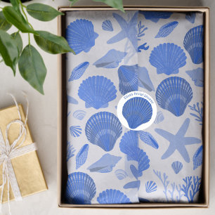 Blaue Muscheln und Korallenmuster Weiß Seidenpapier