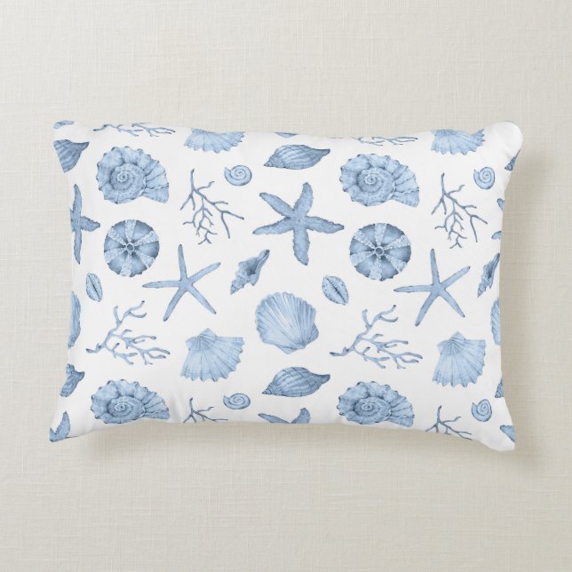 Blaue Muscheln Wasserfarbe Dekokissen (Rückseite)