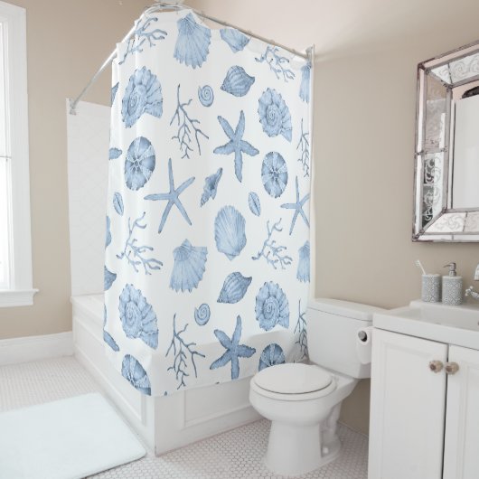 Blaue Muscheln Wasserfarbe Duschvorhang (Beispiel)