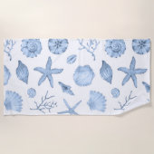 Blaue Muscheln Wasserfarbe Strandtuch (Vorderseite)