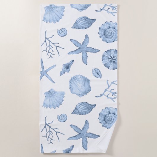 Blaue Muscheln Wasserfarbe Strandtuch (Vorderseite)