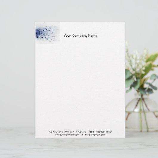 Blaue Musik-Explosion auf weißem Hintergrund Briefbogen (Stehend Vorderseite)