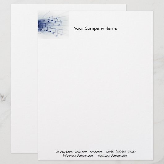 Blaue Musik-Explosion auf weißem Hintergrund Briefbogen (Vorne/Hinten)