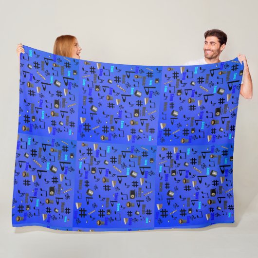 Blaue Musikinstrumente und -notizen, Fleecedecke (Beispiel)