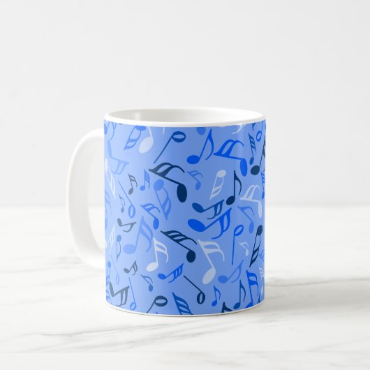 Blaue Musiknoten Faltkarte Kaffeetasse (Vorderseite Links)