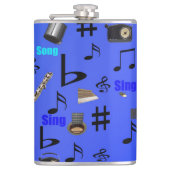 Blaue Musiknoten und -instrumente, Flachmann (Vorderseite)