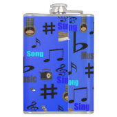 Blaue Musiknoten und -instrumente, Flachmann (Rückseite)