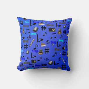 Blaue Musiknoten und -instrumente, Kissen