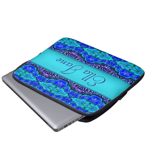 blaue MusterLaptop-Computer Hülse mit Namen Laptopschutzhülle (Vorne Knopf)