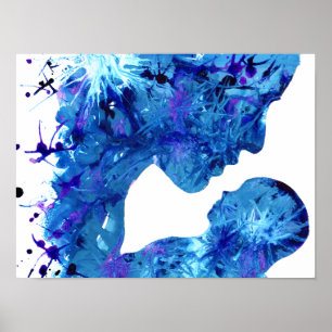 Blaue Mutter-und-Kind-Wasserfarben-Abstrakte Kunst Poster