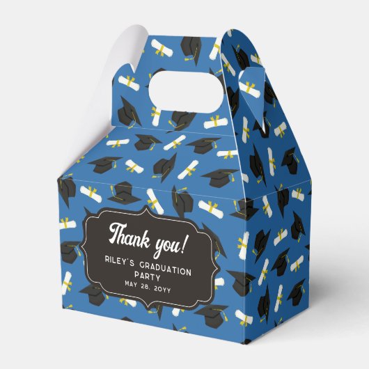 Blaue Mützen & Diplome Muster Abschluss Danke Geschenkschachtel (Vorderseite)