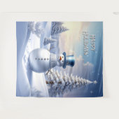 Blaue Mützen-Schneemann-Feiertags-Hintergrund Wandteppich (Vorderseite (Horizontal))