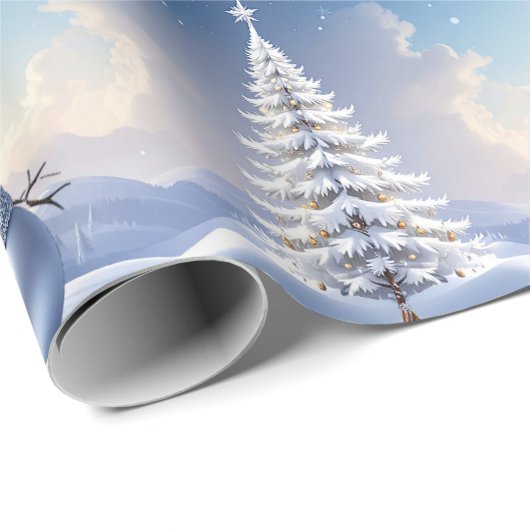 Blaue Mützen-Schneemann-Weihnachtsbaum-Feiertag Geschenkpapier (Rolleneckpunkt)