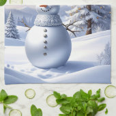 Blaue Mützen Schneemann Weihnachtsbaum Feiertag Geschirrtuch (Gefaltet)