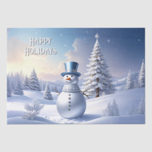 Blaue Mützen Schneemann Weihnachtsbaum Feiertag Seidenpapier