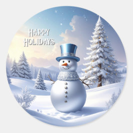 Blaue Mützen-Schneemann-Weihnachtsbaum-Feiertags-A Runder Aufkleber