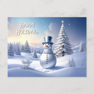 Blaue Mützen Schneemann Weihnachtsbaum Feiertags P Postkarte