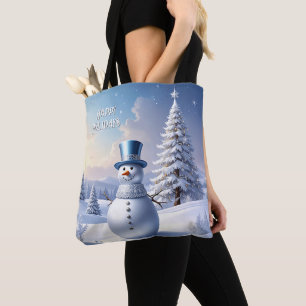 Blaue Mützen-Schneemann-Weihnachtsbaum-Feiertags-T Tasche