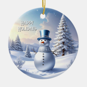 Blaue Mützen-Schneemann-Weihnachtsbaum-Weihnachtss Keramik Ornament