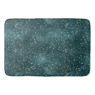 Blaue Nacht - aquamarines Goldsternmuster Badematte