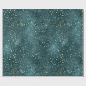 Blaue Nacht - aquamarines Goldsternmuster Geschenkpapier (Flach)