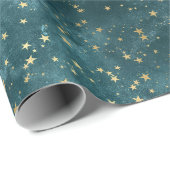 Blaue Nacht - aquamarines Goldsternmuster Geschenkpapier (Rolleneckpunkt)