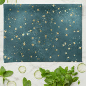Blaue Nacht - aquamarines Goldsternmuster Geschirrtuch (Gefaltet)