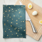 Blaue Nacht - aquamarines Goldsternmuster Geschirrtuch (Viertel Falte)