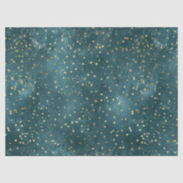 Blaue Nacht - aquamarines Goldsternmuster Seidenpapier