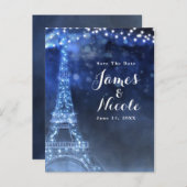 Blaue Nacht im Pariser Eiffelturm Save the Date Ankündigungspostkarte (Vorne/Hinten)