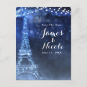 Blaue Nacht im Pariser Eiffelturm Save the Date Ankündigungspostkarte (Vorderseite)