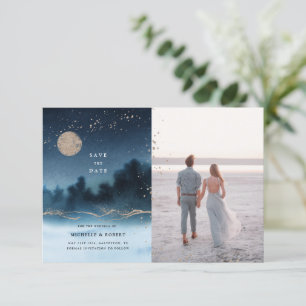 Blaue Nacht Landschaft Zwei Fotos Save the Date Einladung