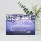 Blaue Nacht & Laternen rustikale Hochzeit RSVP Karte (Stehend Vorderseite)