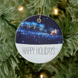 Blaue Nacht mit dem Weihnachtsmann, Rentier und Sc Keramik Ornament