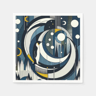 Blaue Nacht mit Mond und Pinguin Serviette