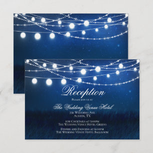 Blaue Nacht- & Silberlichter-Hochzeitsempfangskart Begleitkarte
