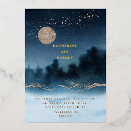 Blaue Nacht Wasserfarbenwelt Hochzeit Folieneinladung