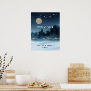 Blaue Nacht Wasserfarbenwelt Hochzeitsempfang Poster