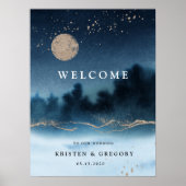 Blaue Nacht Wasserfarbenwelt Hochzeitsempfang Poster (Vorne)