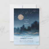 Blaue Nacht Wasserfarbenwelt Save the Date Einladung (Vorderseite)