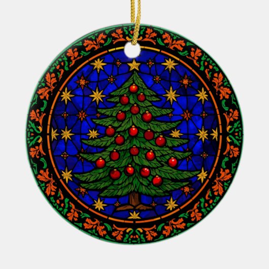 Blaue Nacht-Weihnachtsbaum aus Buntglas Keramik Ornament (Vorne)