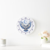 Blaue Nachteule und Mond Runde Wanduhr (Zuhause)